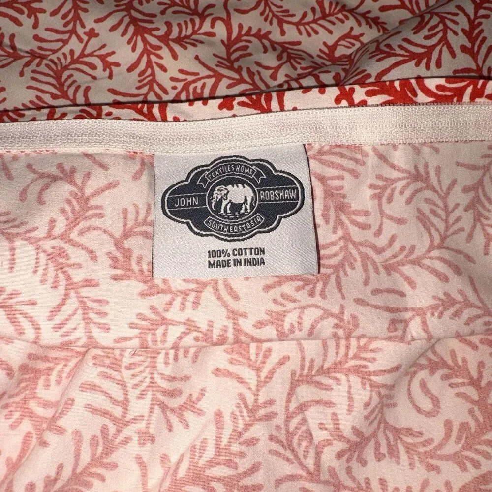 John Robshaw Pillow Shams 100% Cotton Diggi Coral Red Euro Shams Set of 2 25x25”